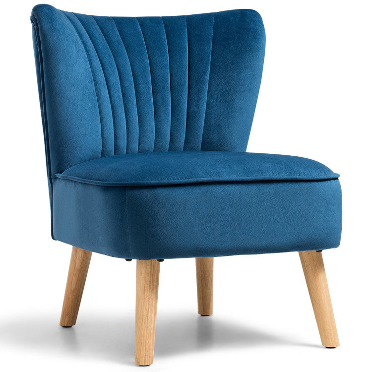 Modern Armless Velvet Accent Chair with Wood Legs