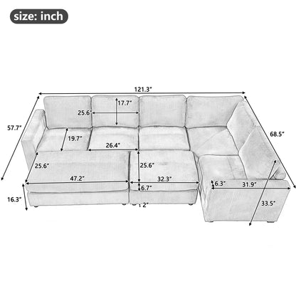 121.3" Sectional Couch Sofa Bed Modular Sofa with Two Movable Ottomans for Living Room (Old SKU:N719S001640A), Beige