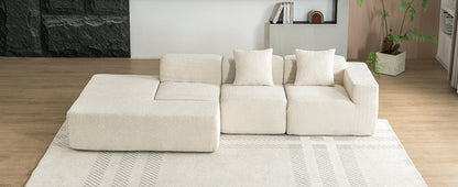 116.5" Sectional Sofa Full-compressed Sofa Couch Free-combined Sofa for Living Room, Beige