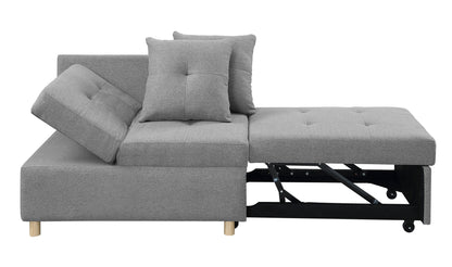 4-in-1 Convertible Sofas & Couches, Single Extendable Sofa with 6 Position Adjustable Back, Sofa Bed with 2 Pillows, Gray