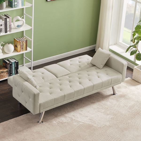 Multi-functional linen sofa bed-Beige