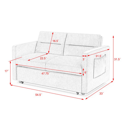 Loveseats Sofa Bed with Pull-out Bed;  Adjsutable Back and Two Arm Pocket