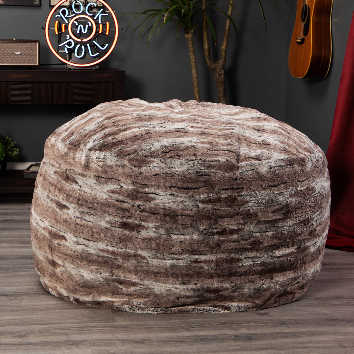 Jaxx Saxx 4 Ft Plush Round Bean Bag - Premium Luxe Faux Fur, Mountain Fox