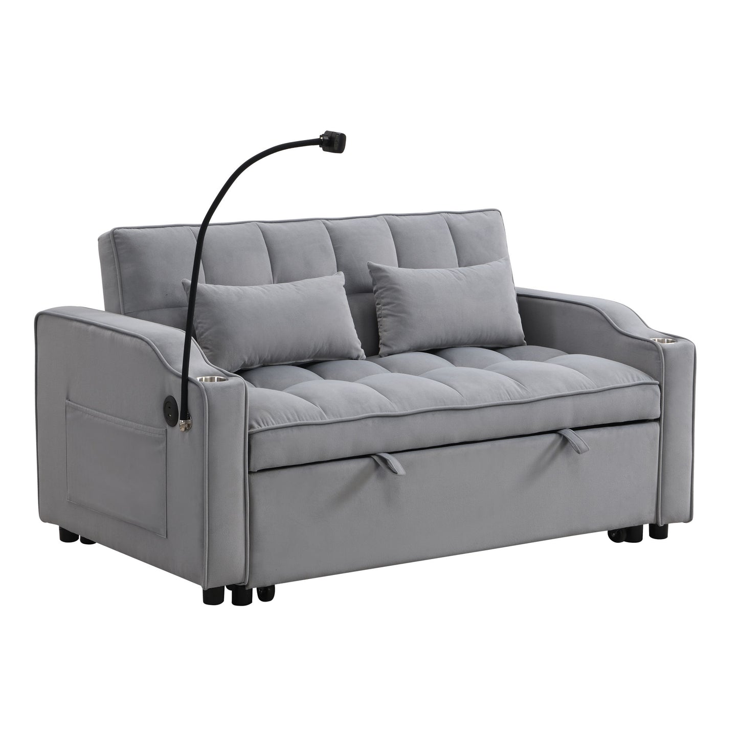 Modern Velvet Loveseat Futon Sofa Couch w/Pullout Bed,Small Love Seat Lounge Sofa with adjustable Reclining Backrest,Toss Pillows, Pockets,Furniture for Living Room,3 in 1 Convertible Sleeper Sofa Bed