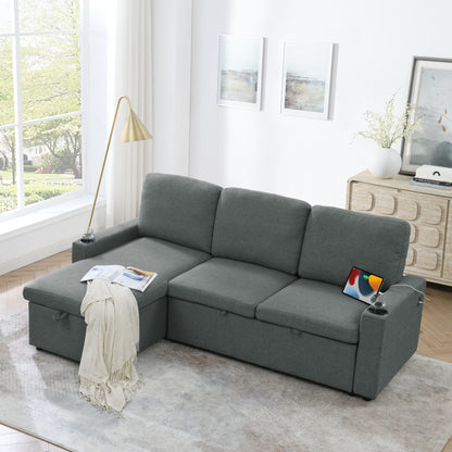 Linen Upholstered Sleeper Sectional Sofa