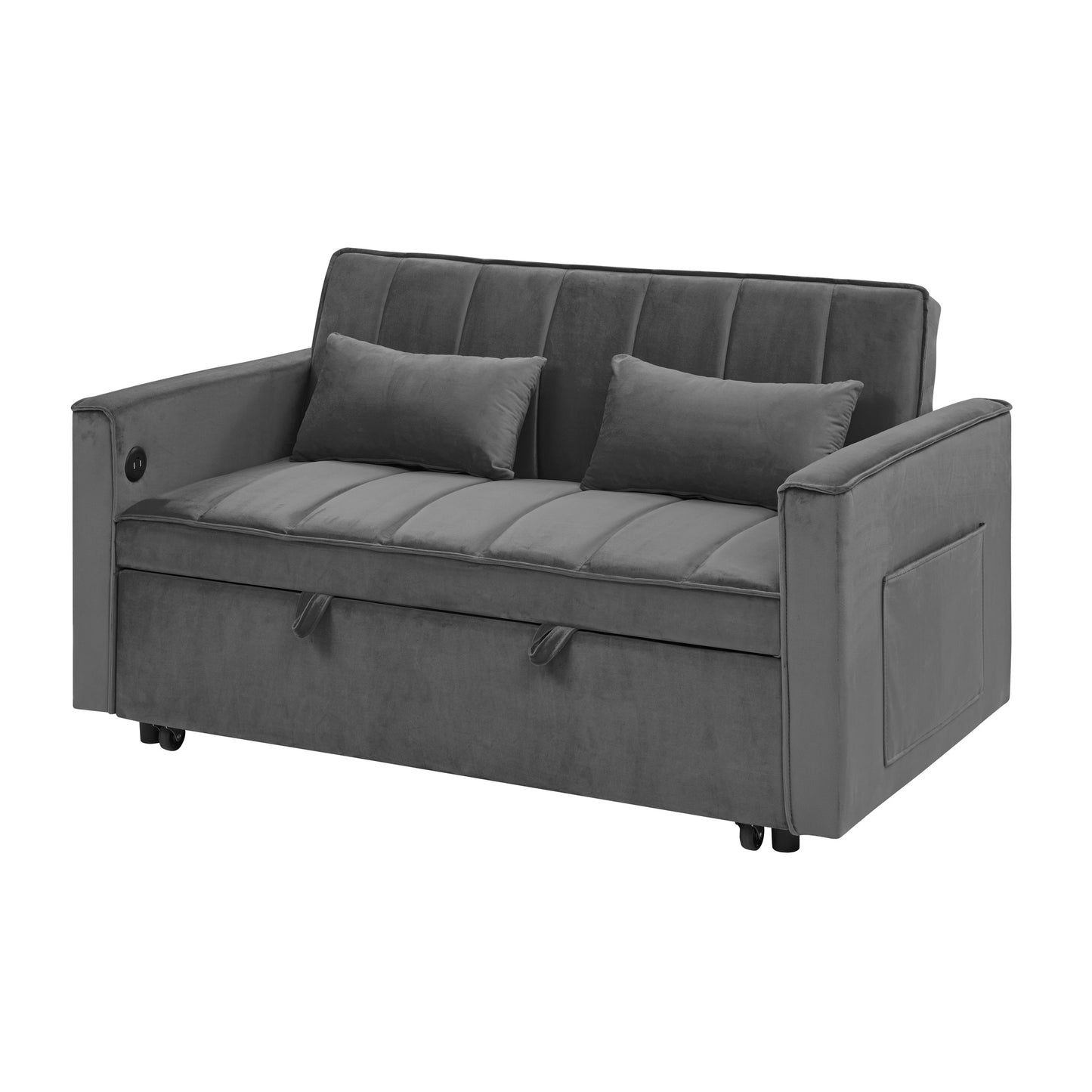 54.33 inch versatile foldable sofa bed in 3 lengths, modern sofa sofa sofa velvet pull-out bed, adjustable back (GRAY)