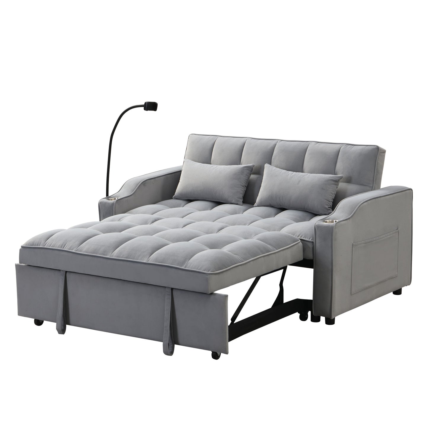 Modern Velvet Loveseat Futon Sofa Couch w/Pullout Bed,Small Love Seat Lounge Sofa with adjustable Reclining Backrest,Toss Pillows, Pockets,Furniture for Living Room,3 in 1 Convertible Sleeper Sofa Bed