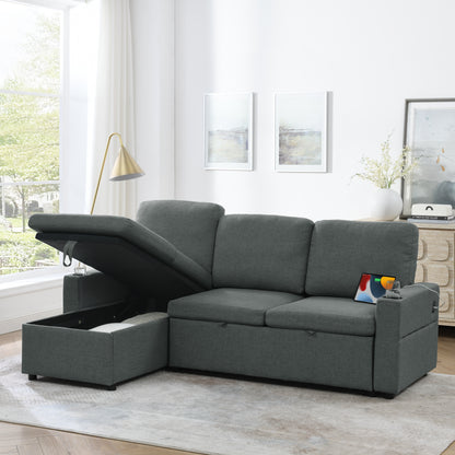 Linen Upholstered Sleeper Sectional Sofa