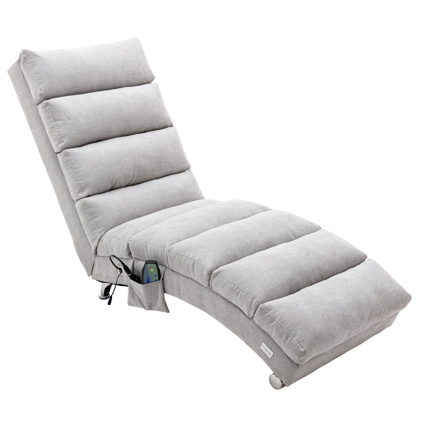 COOLMORE Linen Massage Chaise Lounge Indoor with Remote Control,Ergonomic Electric Massage Long Lounger with 5 Modes for Office, Living Room,Bedroom (Light Grey)