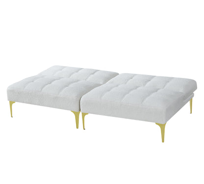 Convertible sofa bed futon with gold metal legs teddy fabric