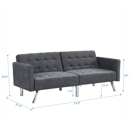 Sofa Bed Convertible Folding Dark Grey Lounge Couch Loveseat Sleeper Sofa Armrests Living Room Bedroom Apartment Reading Room